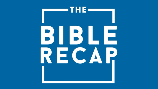 The image features a blue background with white text that reads "The Bible Recap" inside a white square border.